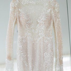 Berta Bridal Beige Sequins Formal Wedding Dress Size: US 6 (M)